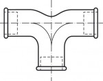 DUCTILE IRON FITTING WITH THREE WAYS, TWO HANGED LANES, FEMALE CONNECTIONS - 132N